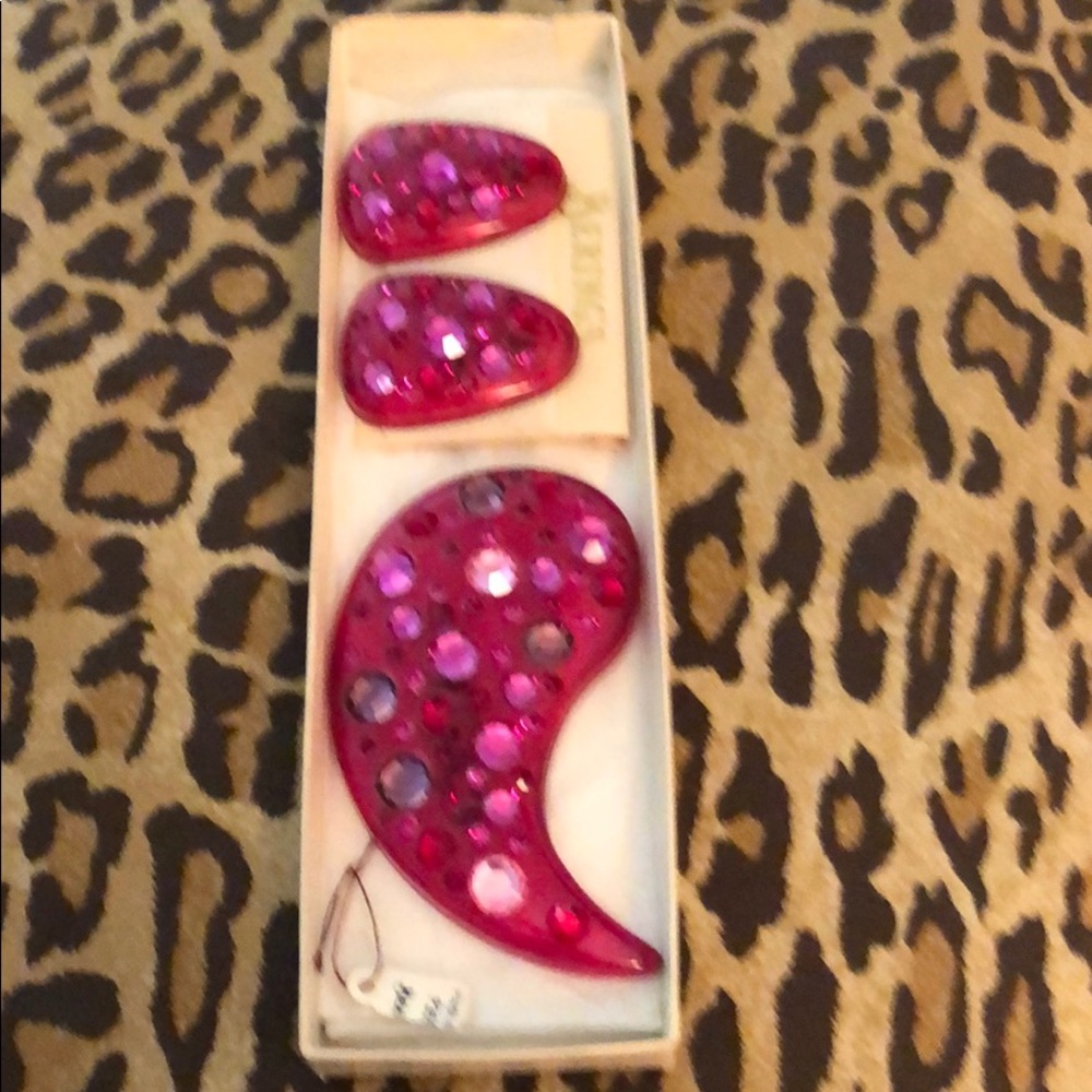 Fuchsia Clip Earrings & Pendant